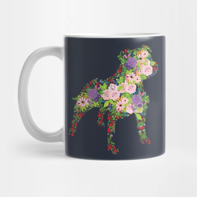 Floral Staffordshire Bull Terrier by tribbledesign